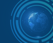 Digital illustration of the Earth with network lines and circular blue technological patterns, symbolizing global connectivity and technology.