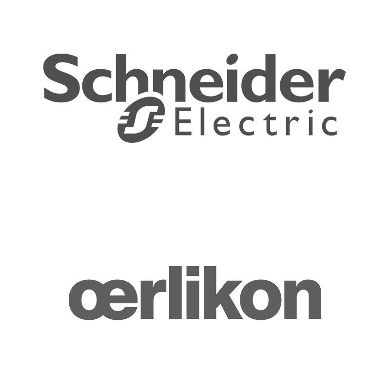 Logos of Schneider Electric and Oerlikon displayed in black and white on a white background.