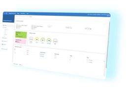 A computer screen displays a performance management dashboard with metrics, category scores, and status indicators in a web application interface.
